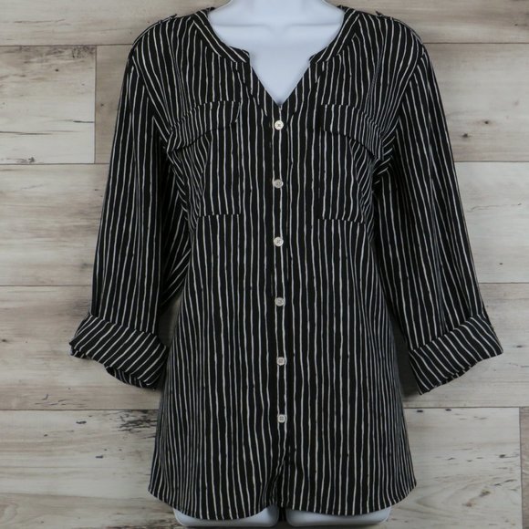 Croft & Barrow* Women's Long Tab Sleeve Button Down Curved Hem Blouse~ Size‎ XL - Picture 1 of 10